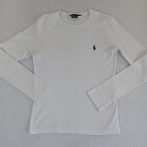 Ralph Lauren Sport Women's White Knit Long Sleeve Thick T-Shirt Top Size L Pony